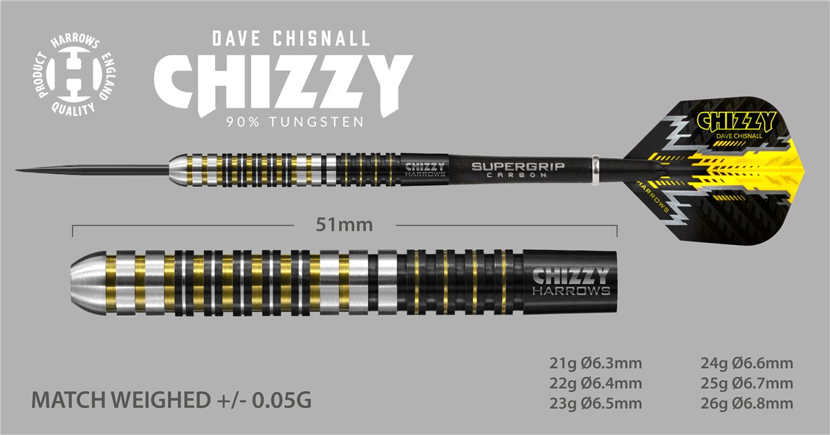 Harrows Dave "Chizzy" Chisnall 90% Steel Dartpfeile 21/22/23/24/25/26 ...